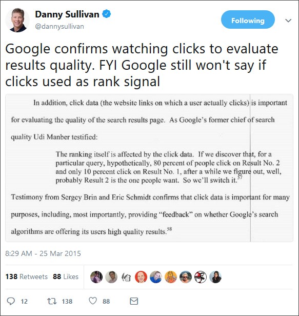 یکی از موارد تائید کننده اثر کلیک بر افزایش رتبه در گوگل