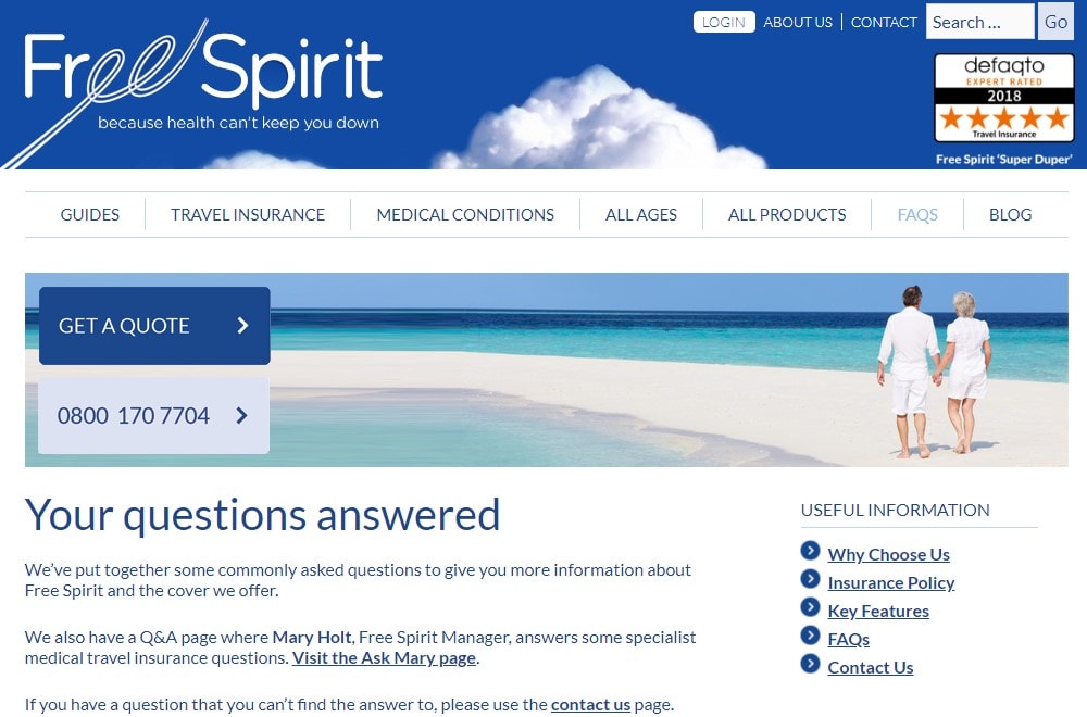 صفحه سوالات متداول وب سایت FreeSpirit  