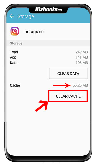 حذف حافظه کش اینستاگرام