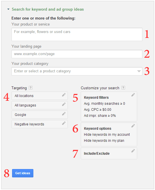 آموزش استفاده از بخش های مختلف Keyword planner