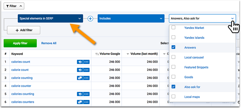 فیلترهای Serpstat