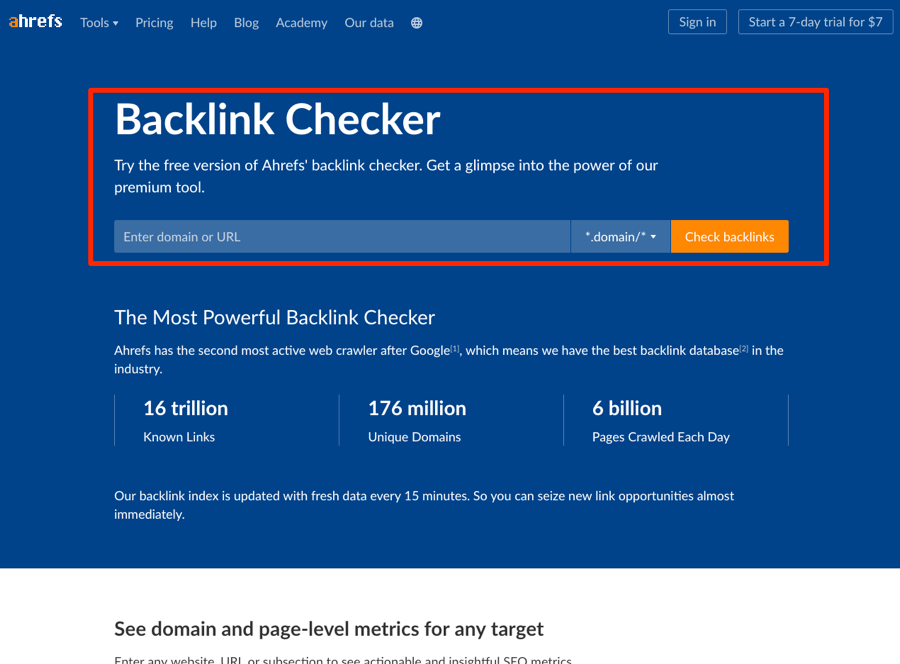 صفحه هدف جدید ابزار backlink checking